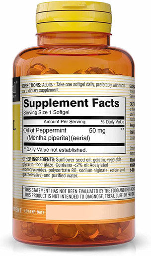 Mason Natural Peppermint Oil 50 mg"Enteric Coated" - Natural Gastrointestinal Comfort, Supports a Healthy Gut, Bowel Soothing Dietary Supplement, 90 Softgels