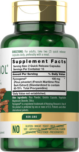 Carlyle Pycnogenol 100 Mg | 30 Capsules | Non-Gmo And Gluten Free Formula | French Maritime Pine Bark Extract Supplement