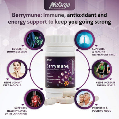 Berrymune Triple-Action Immune, Antioxidant & Energy Booster Elderberry, Vitamin C, B-Complex And Zinc All-Season Wellness Supplement For Men And Women 60 Capsules