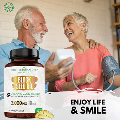 Mother Nature Organics Superfoods for Organic Living Organic Black Seed Oil 2000Mg - 60 Softgel Capsules (Non-Gmo) Premium Cold-Pressed Nigella Sativa - Black Cumin Seed Oil With Omega 3, 6, 9 - Darkest, Highest Tq Content