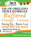 Pure-le Natural Orange-Lemon Buffered Oil of Oregano 30ml. All Natural with No Side Effects - Immune Dietary Supplement