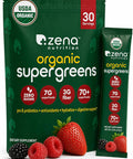 Zena Nutrition Organic Super Greens Powder 70+ Superfoods 0 Sugar 3g Fiber Spirulina Chlorella Mushrooms Prebiotics/Probiotics Digestive Enzymes Gut Health Green Apple 30 Drink Mix Packets