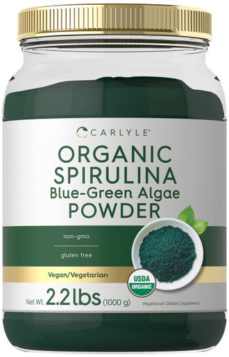 Carlyle Organic Spirulina Powder For Smoothies 2.2 Lbs Blue Green Algae 8G Spirulina Per Serving Vegan, Non-Gmo, Gluten
