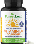 ForestLeaf Vitamin D3 50000 IU - Bone Health and Immune Support Supplements for Women and Men 120 Vegetable Capsules