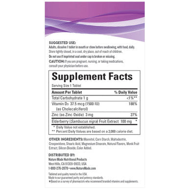 Nature Made Wellblends Elderberry With Immunecare Vitamin D3 And Zinc With Elderberry Flavor 30 Fast Dissolve Tablets
