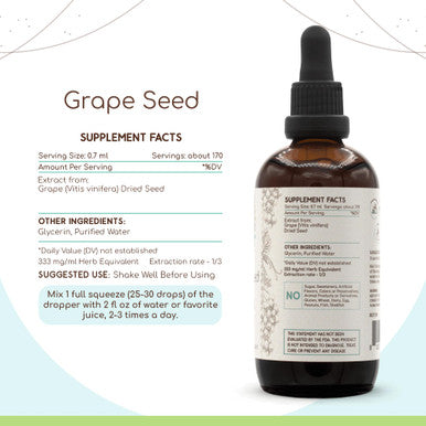 Grape Seed B120 Alcohol-Free Herbal Extract Tincture, Concentrated Liquid Drops Natural Grape (Vitis Vinifera) Dried Seed (4 Fl