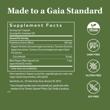 Gaia Herbs Turmeric Supreme Extra Strength - Helps Reduce Occasional Inflammation from Normal Wear & Tear - with Turmeric Curcumin & Black -120 Vegan Liquid Phyto-Capsules(Up to 120-Day Supply)