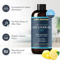 Life's Fortune Organic Cod Liver Oil Liquid Lemon Flavor Supplement - High Potency Fish Oil Omega 3 DHA & EPA, Vitamin A E & D3 - Immune Health Joints GMO Free 1000 mg (16 Oz)