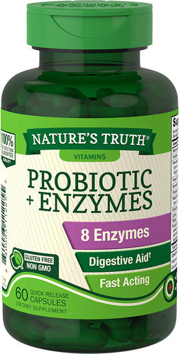 Probiotics with Enzymes | 60 Capsules | Stomach Friendly for Men and Women | Non-GMO, Gluten | by Natures Truth