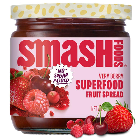 Smash Foods Very Berry Superfood Fruit Spread, No Sugar Added, Keto Jam with Chia Seeds, Vegan Paleo Spread, 8 Ounces, 2 Jars