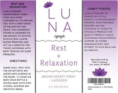 Luna Lifestyle Premium Lavender Aromatherapy Spray - Great for Yoga, Pillow Spray, Relaxation, Sleep, and Room Spray - 100% Pure Lavender Essential Oil Mist - 10% to Charity