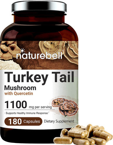 Advanced Turkey Tail Quercetin Supplements Turkey Tail Coriolus Versicolor with Quercetin 1120mg Per Serving 180 Counts 2 in 1 Formula Immune System Booster Daily Mushroom Mycelium Supplement