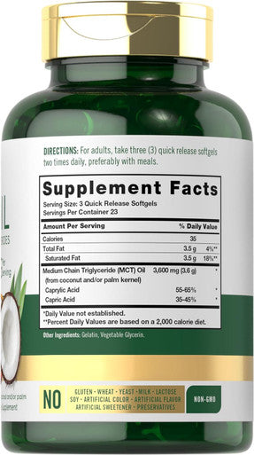 Carlyle MCT Oil Capsules 3600 mg | 70 Softgels | Keto Coconut Oil Pills | Non-GMO & Gluten Supplement