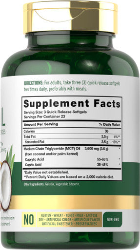 Carlyle Mct Oil Capsules 3600 Mg | 70 Softgels | Keto Coconut Oil Pills | Non-Gmo & Gluten Free Supplement
