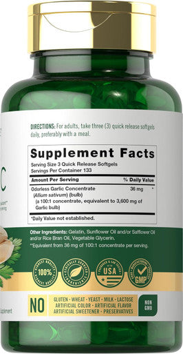Carlyle Odorless Garlic Softgels 3600 mg | 400 Count | Allium Sativum Bulb | Non GMO Gluten Supplement