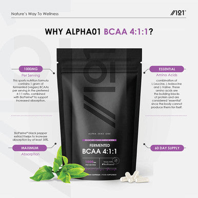 Fermented BCAA 4:1:1 with BioPerineAÃƒâ€šÃ‚Â® - 1000mg - High Strength Branched Chain Amino Acids Supplement - Not Tablets or Powder , Halal, 120 Capsules