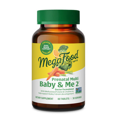 MegaFood Baby & Me 2 Prenatal Vitamin And Minerals - Vitamins For Women - With Folate (Folic Acid Natural Form) Choline Iron Iodine And Vitamin C Vitamin D And More - 60 Tabs (30 Servings)