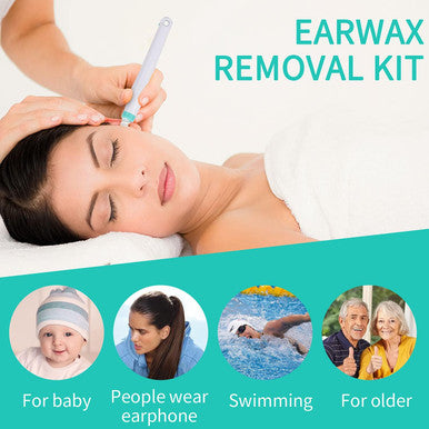 Ear wax Remover - Soft & Gentle Ear Cleaning Tool With Natural Ear wax Removal Aid & 8 Replacement Heads Included - Reusable Micro-Bristle and Silicone Q-grip Heads, Safe For Adults and Kids
