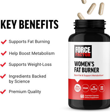 Force Factor Women s Fat Burner Metabolism Booster and Weight-Loss Supplement Support Green Tea Fat Burner Weight-Loss Pills to Help with Energy Diet and Exercise Vegan Non-GMO 60 Capsules