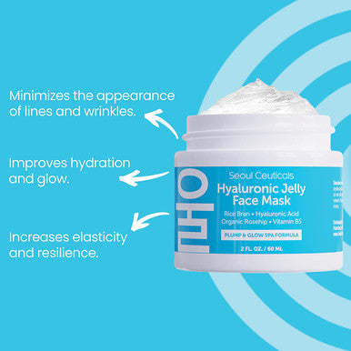 Korean Skin Care Hyaluronic Acid Jelly Mask Korean Face Mask Skincare K Beauty Face Masks Contains Rice Bran Rosehip Vitamin B5 Anti Aging Spa Hydro Gel Face Mask for Plump Glowing Skin 2oz
