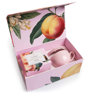 Tea Forte Jardin 3-Piece Tea Set with Pink Cafe Cup with Lid Tea Tray and 10 Assorted 2 of Each Variety Organic Handcrafted Pyramid Infuser Tea Bags