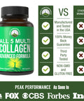 Peak Performance All 5 Multi-Collagen Capsules 90 Pills Of Grass Fed Collagen Peptides Protein. With All 5 Collagen Types I, Ii