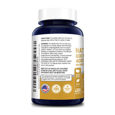 Nattokinase 4000 FU 200 Veggie Capsules (Non-GMO & )