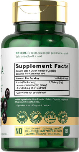 Aronia Berry | 1000Mg Capsules | 180 Count | Non-Gmo, Gluten Free | By Carlyle