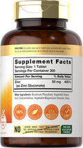 Zinc 50Mg | 300 Tablets | Vegetarian, Non-Gmo, And Gluten Free Supplement | Zinc Gluconate | High Potency Formula | By Carlyle