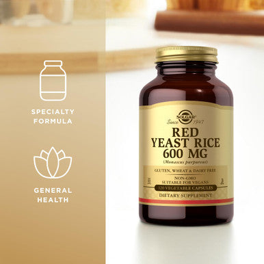Solgar Red Yeast Rice 600 Mg - 120 Vegetable Capsules - Non-Gmo Vegan Gluten & Dairy Free Kosher - 60 Servings