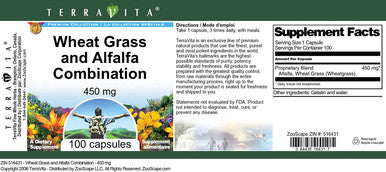 Terravita Wheat Grass And Alfalfa Combination - 450 Mg (100 Capsules, Zin: 516431)