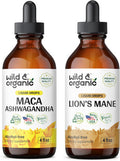 Wild & Organic Maca Ashwagandha Tincture 4 Fl Oz & Lion'S Mane Tincture 4 Fl Oz