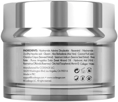 Codeage Eternal Platinum NAD Face Cream Resveratrol Collagen Niacinamide Hyaluronic Acid Vitamin C & E Aloe Vera Shea Butter Skin Care Wrinkles Moisturizer Firming Tightening Neck Facial Cream 1.8 Oz
