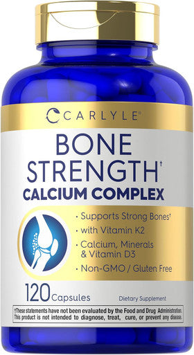 Carlyle Bone Strength Calcium Complex Supplement | with Vitamin D3 Magnesium K2 Zinc & Boron | 120 Capsules | Non-GMO Gluten