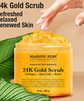 Majestic Pure 24K Gold Scrub - Biotin, Collagen, VitaminE & Stem Cell - Exfoliating Body Scrub, Skin Moisturizer, Pore Cleanser & Body Exfoliator - Natural Skin Care - 24k Scrub For Men & Women - 10oz