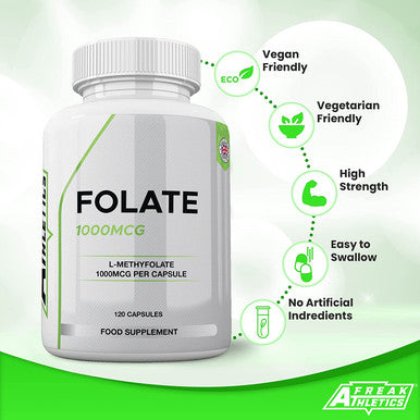 Folate 1000mcg (L-Methylfolate) 120 Capsules, 5-MTHF Active Form of Folic Acid/Vitamin B9