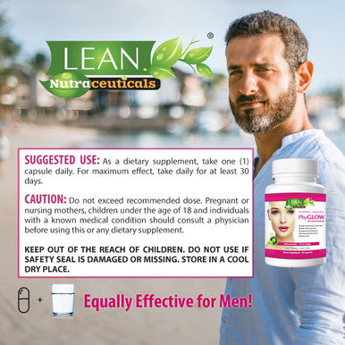LEAN Nutraceuticals PhyGLOW Phytoceramides Ceramide Supplement with Multivitamins A, C, D, E - Skin Care Hydration Restoring Pills, Super Vegan Anti-Aging Wrinkle Support for Women and Men 30 Capsules