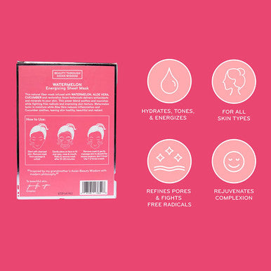 purlisse Watermelon Energizing Sheet Mask Cruelty clean Paraben Sulfate Packed with Vitamins A B C Aloe Vera calms skin Pack of 6