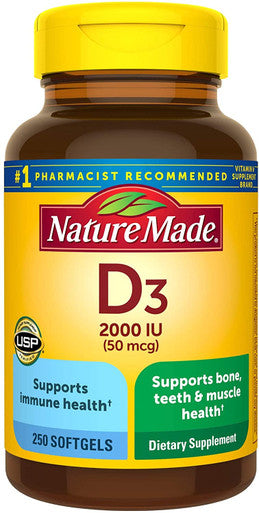 Nature Made Vitamin D3, 250 Softgels, Vitamin D 2000 IU (50 mcg)