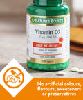 Nature's Bounty Vitamin D3 25 G (1000 Iu) Tablets - Pack Of 100 Tablets One-A-Day - High Strength Vitamin D - Bone Muscle And Immunity Support - Suitable For Vegetarians