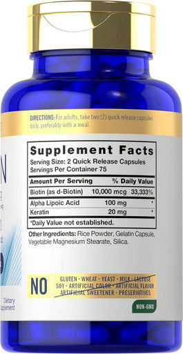 Carlyle Biotin 10000mcg | 150 Capsules | Beauty Formula with Keratin | Non-GMO Gluten Supplement