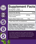 Natures Craft High Strength Organic Ashwagandha Supplements Ashwagandha Organic Tablets for Mood Support & Hormone Balance for Women & Men Root Extract Powder with Black Pepper for Better Absorption 30 Ct