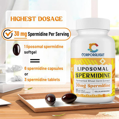 30Mg Spermidine Supplement, Liposomal Spermidine, High Absorption, More Potent Than Spermidine 3Hcl, Fermented Wheat Germ Extract, Spermidine For Women & Men, Cellular Renewal, Longevity, 120 Softgels