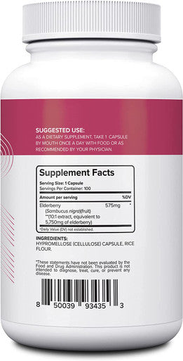 Nui Nutra Elderberry Capsules | 5750mg | 100 Capsules | Maximum Strength Elderberry (10:1 Extract) | Vegetarian | Immune Support | Antioxidants | for Men & Women