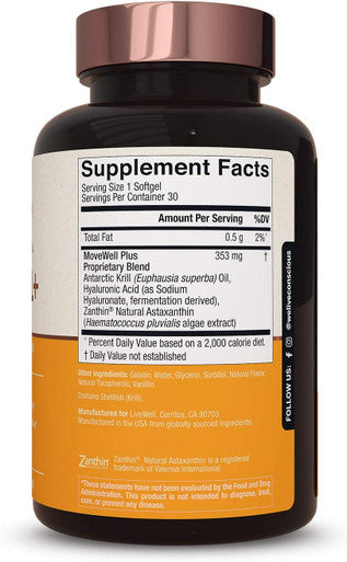 Joint Health Supplement - MoveWell Plus by LiveWell | Antarctic Krill Oil, Natural Astaxanthin and Hyaluronic Acid | Outperforms Glucosamine