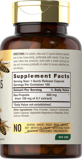 Carlyle Bee Propolis Capsules 600mg | 150 Count | Extract Supplement | Non-GMO Gluten