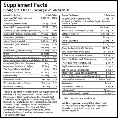 Performance Blend, Best Multivitamin For Men, Vitamin And Mineral Supplement With Probiotics, Superfood Enzyme Blend For Optimized Heart, Prostate, Stamina, Energy, Non-Gmo, 60 Day Supply