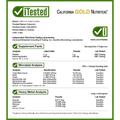 Colostrum By California Gold Nutrition - Concentrated Bovine Pre-Milk Supplement Featuring Immunoglobulins - Immune Support - Gluten Free, Non-Gmo, No Antibiotics - 240 Veggie Capsules