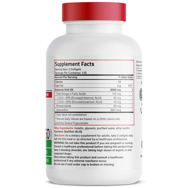Bronson Antarctic Krill Oil 2000 mg with Omega-3s EPA DHA Astaxanthin and Phospholipids 250 Softgels