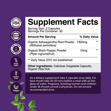 Natures Craft Ashwagandha Root Powder - Natural Supplement Capsules for Sleep Relaxation Improve Mood Increase Immune System - Ashwagandha Indian Ginseng Withania Somnifera - for Men and Women